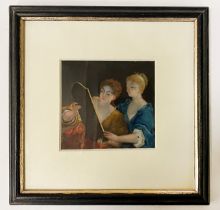 MINIATURE WATERCOLOUR OF TWO LADIES