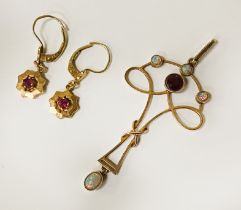 18CT GOLD & RUBY EARRINGS & 9CT GOLD PENDANT