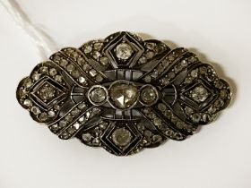 SILVER ROSE CUT DIAMOND BROOCH - APPROX 1 CARAT