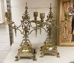 PAIR OF BRASS CANDLE HOLDERS - APPROX 33CM TALL