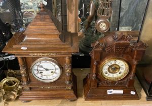 2 OAK CASED MANTLE CLOCKS