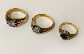 THREE 18CT GOLD & GEMSTONE RINGS