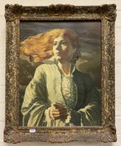 OIL ON CANVAS WOMAN WITH RED HAIR - SIGNED TAS 1945 34CMS X 44CMS IN FRAME