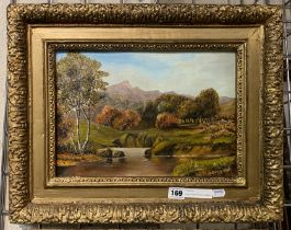 GOLD FRAME PAINTING SIGNED C HINN ''ABER, NORTH WALES'' - OIL ON CANVAS 25CMS X 35CMS