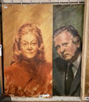 LOT208 2 x OIL ON CANVAS OF WINSTON CHURCHILL'S DAUGHTER SARAH & ACTOR JACK ALLEN