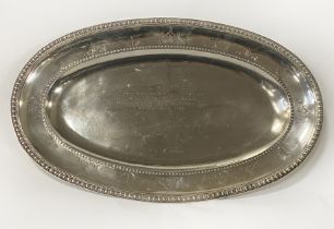 FRENCH HM SILVER TRAY - INSCRIBED - APPROX 63 OZ IMP