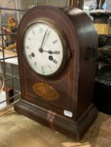 INLAID MAHOGANY CASE STRIKING MANTEL CLOCK (WITH KEY & PENDULUM)