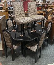 BLACK LACQUER TABLE & EIGHT CHAIRS - A/F