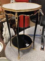 MARBLE TOP EBONISED SIDE TABLE