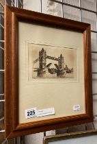 CHARLES DICKENS (1910-1988) ''THE TOWER BRIDGE'' ORIGINAL ETCHING 10CMS X 15CMS