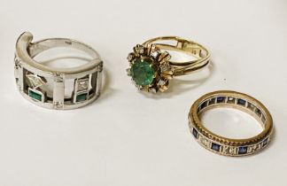 THREE GOLD & GEMSTONE RINGS 14 & 9CT