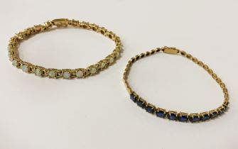 WITHDRAWN TWO 14CT GOLD BRACELETS - 1 WITH SAPPHIRE & THE OTHER OPAL