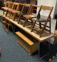 9 FOLDING CHAIRS & TWO FOLDING TABLE