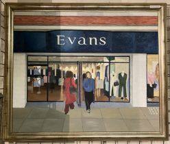 ENDELLION LYCETT - GREEN - OIL ON CANVAS STUDY OF EVANS SHOP FRONT