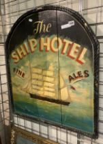 VINTAGE PAINTED WOODEN ''SHIP HOTEL'' SIGN