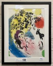 MARC CHAGALL LOVERS WITH RED SUN LITHOGRAPH 1960 32CMS X 24.5CMS