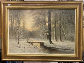 DUTCH SCHOOL OIL ON CANVAS ''A WINTER SCENE'' SIGNED LOUIS APOL 40CM X 61CM