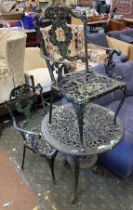 WROUGHT IRON GARDEN TABLE & TWO CHAIRS