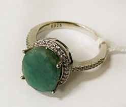 EMERALD RING IN SILVER - SIZE O / P