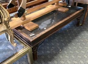 HARDWOOD GLASS TOP COFFEE TABLE