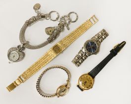 COLLECTION OF MOSTLY LADIES WATCHES TO INCLUDE ONE GOLD 9CT CASED LADIES WATCH