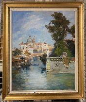 LARGE OIL ON CANVAS - VENETIAN SCENE - SIGNED ON BOTTOM RIGHT (FRAME - A/F)