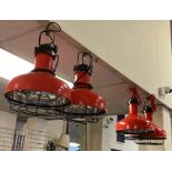 4 INDUSTRIAL HANGING LAMPS IN RED