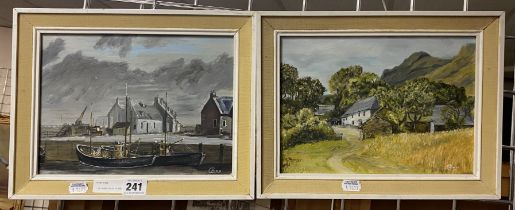TWO PAINTINGS SIGNED C.HIMM ''FARMHOUSE NORTHUMBRIAN'' & ''MACDUFF BANFFSHIRE'' OIL ON BOARD 20CM