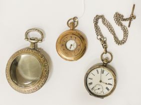 GOLD PLATED HALF HUNTER, SILVER 935 POCKET WATCH BOTH A/F H/M SILVER FOB CHAIN ''GOLIATH'' ARGENTIAN