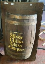 ANTIQUE BARREL SIGN & STOOL