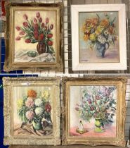 ASSORTED GROUP OF 4 OIL ON CANVASSES & BOARD PAINTING MID 20TH SIGNED JOHN MITCHELL