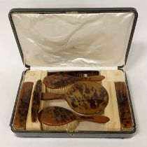 BAKELITE DRESSING SET IN LEATHER BOX