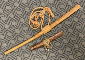 WOODEN SWORD IN WOODEN SCABBARD/WOODEN KNIFE BURMESE