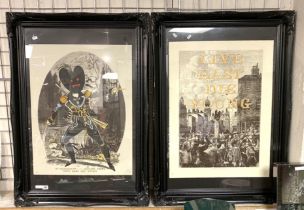 2 LARGE BLACK FRAMED PURE EVIL PRINTS ''LIVE EAST DIE YOUNG''