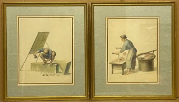 TWO THOMAS STOTHARD DRAWINGS & PENCIL & WATERCOLOUR - CHINESE AT WORK