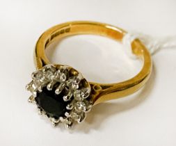 18CT GOLD DIAMOND & SAPPHIRE RING - SIZE L 4.9GRAMS APPROX