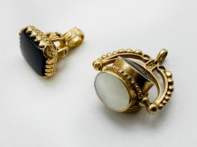 TWO 9CT GOLD FOB SEALS WITH GEMSTONES