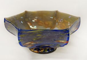 CZECHOSLOVAKIAN BLUE & RED FLORAL GLASS BOWL