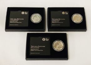 THREE 2013 BRITANNIA ONE OUNCE PROOF SILVER COINS BRILLIANT UNCIRCULATED