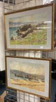 JOHN BROMLEY APPLEDORE WATERCOLOUR X 2 65CMS X 50CMS - OUTER FRAMES - GOOD CONDITION