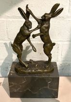 BRONZE BOXING HARES 25CMS (H) APPROX
