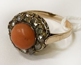 GOLD & ROSE CUT DIAMOND & CORAL RING SIZE M - 2.8GRAMS APPROX