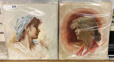 TWO OIL ON BOARD PORTRAITS OF YOUNG WOMAN SIGNED & DATED 1902