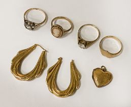 COLLECTION OF 9CT GOLD MOSTLY HALLMARKED RINGS & EARRINGS - 13.9 GRAMS APPROX