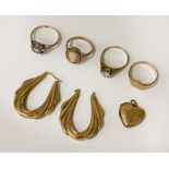 COLLECTION OF 9CT GOLD MOSTLY HALLMARKED RINGS & EARRINGS - 13.9 GRAMS APPROX