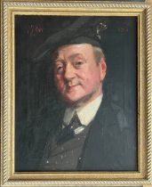 JAMES PETER QUINN (1869-1951) OIL ON CANVAS - PORTRAIT OF SCOTTISH LAIRD - SIGNED & DATED - 40CM X