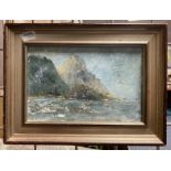 ALEC MEDWIN OIL ON CANVAS - HEADLAND ON THE GOWER - 28CM X 20CM OUTER FRAME