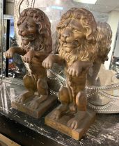 PAIR OF BRONZE LIONS - 41.5CMS (H) APPROX