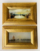 WITHDRAWN PAIR OF SMALL GILT FRAMED OILS ON BOARD - RIVER LANDSCAPES