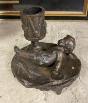 BRONZE CHERUB CANDLE HOLDER 10.5CMS H APPROX